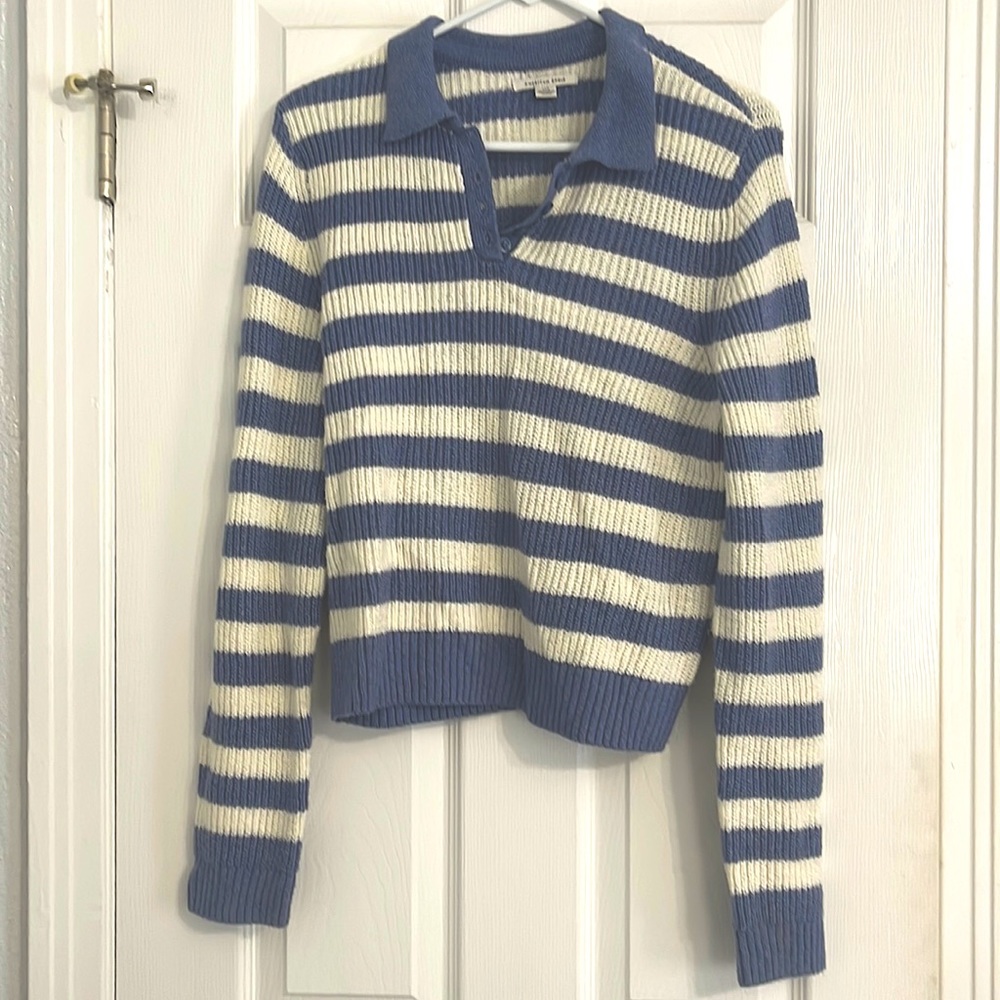 Blue and white striped collard long sleeve from American Eagle (L)